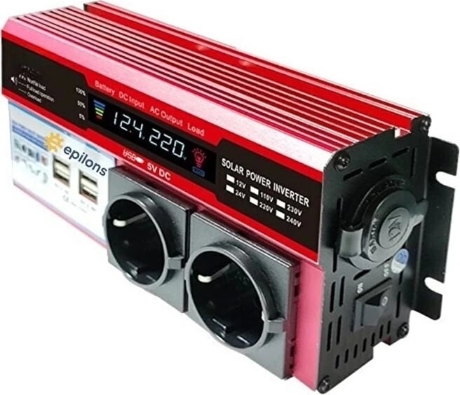12V 2000W Modifiye Sinüs Inverter Araç ve Güneş Enerjisi Uyumlu, Çift Usb, Çift Priz ve Çakmaklık Epilons