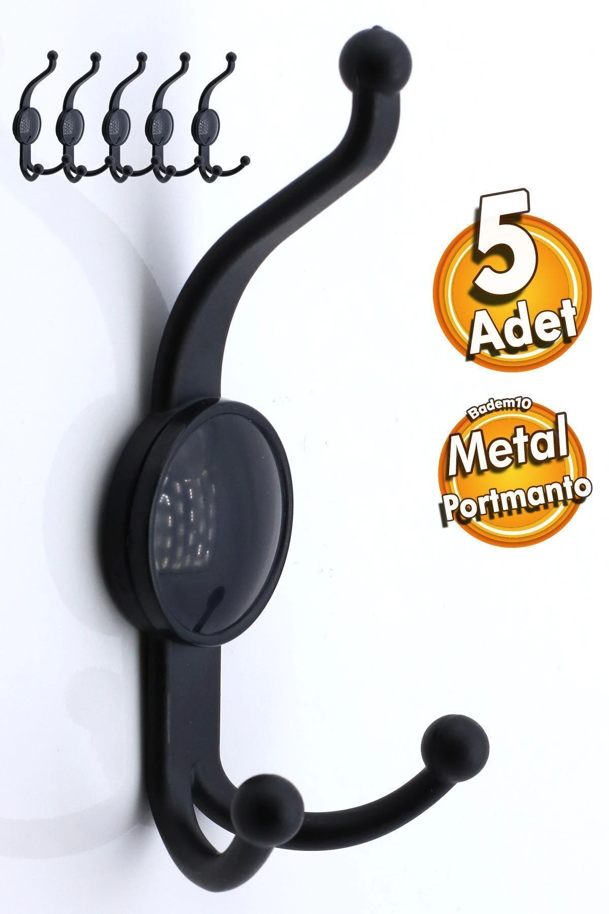 5 Adet Boncuk Portmanto Vestiyer Duvar Dolap Elbise Askısı Siyah Metal Mobilya Kapı Askılığı Askılık