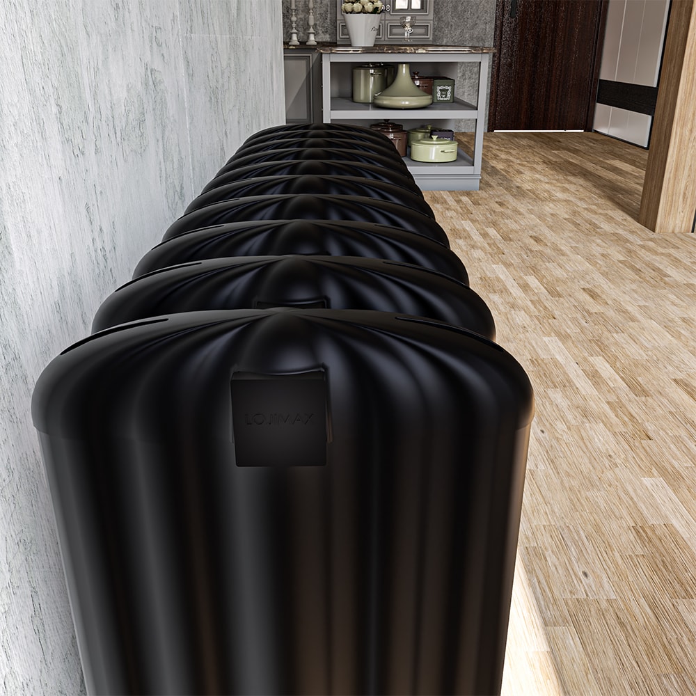 Grande Lux Alüminyum Yatay Radyatör 300x960 mm 15 Dilim | 1019 W Yüksek Isıl Güç | Dokulu Siyah
