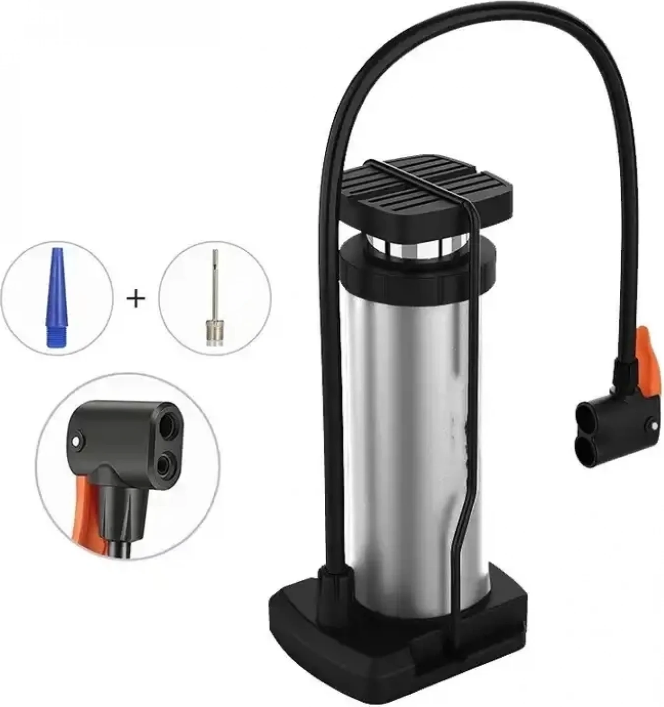 Yüksek Basınçlı Alüminyum Gümüş Renk Top Bisiklet Taşınabilir Hava Ayak Pompası