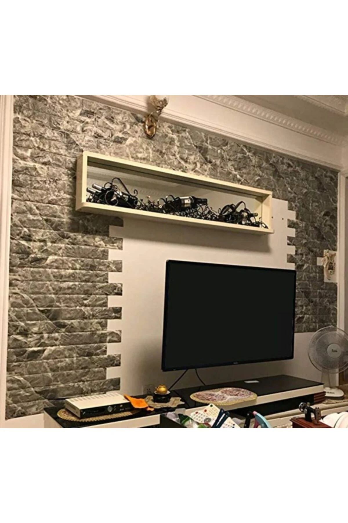 Kendinden Yapışkanlı Salon Ofis Duvar Paneli Kağıdı Alaca Gri Tuğla Sünger Esnek Silinebilir Nw13