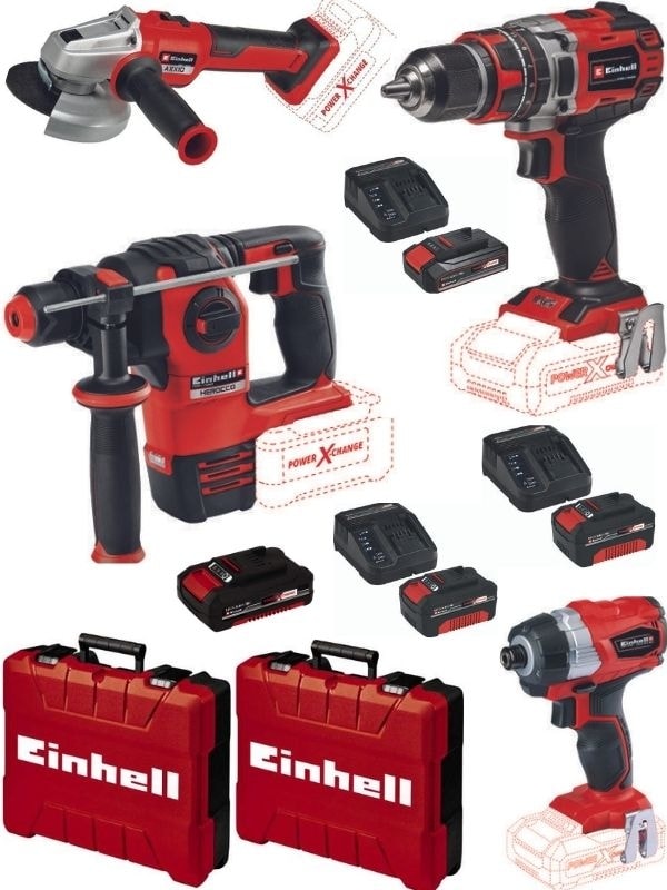 EİNHELL Tp-Cd 18/50 Li-I Bl Matkap Te-Cı 18 Bl Vidalama Herocco 18V Kırıcı Axxio 18/115 Q Avuç Taşlama 2X4.0+2.0+2.5AH Kömürsüz Profesyonel Akülü Set