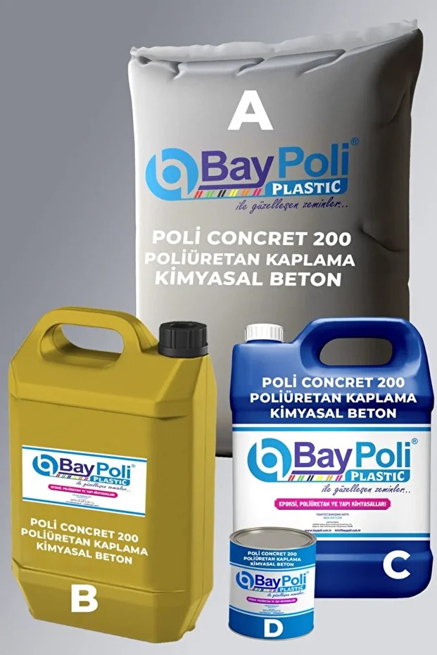 Poli Concret 200 Dört Bileşenli Poliüretan Kimyasal Beton Zemin Kaplama 20,500kg - Krmzı