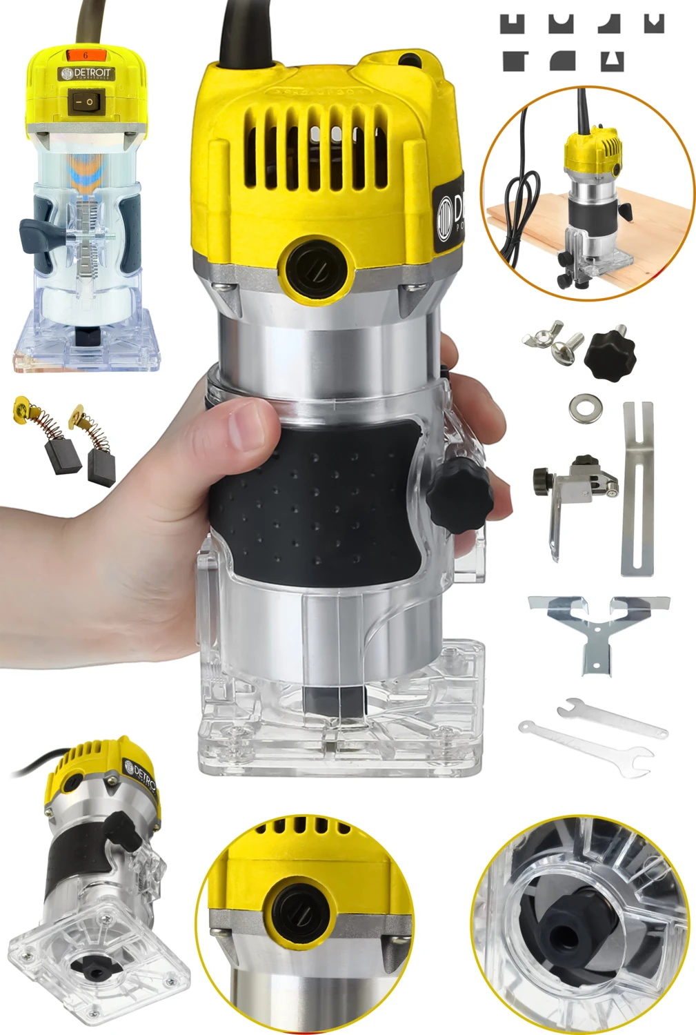 Usa Powertools Itl-01 Series 6 Kademe Devir Ayarlı Formika Traşlama Freze Makinesi 6 mm +Sarı