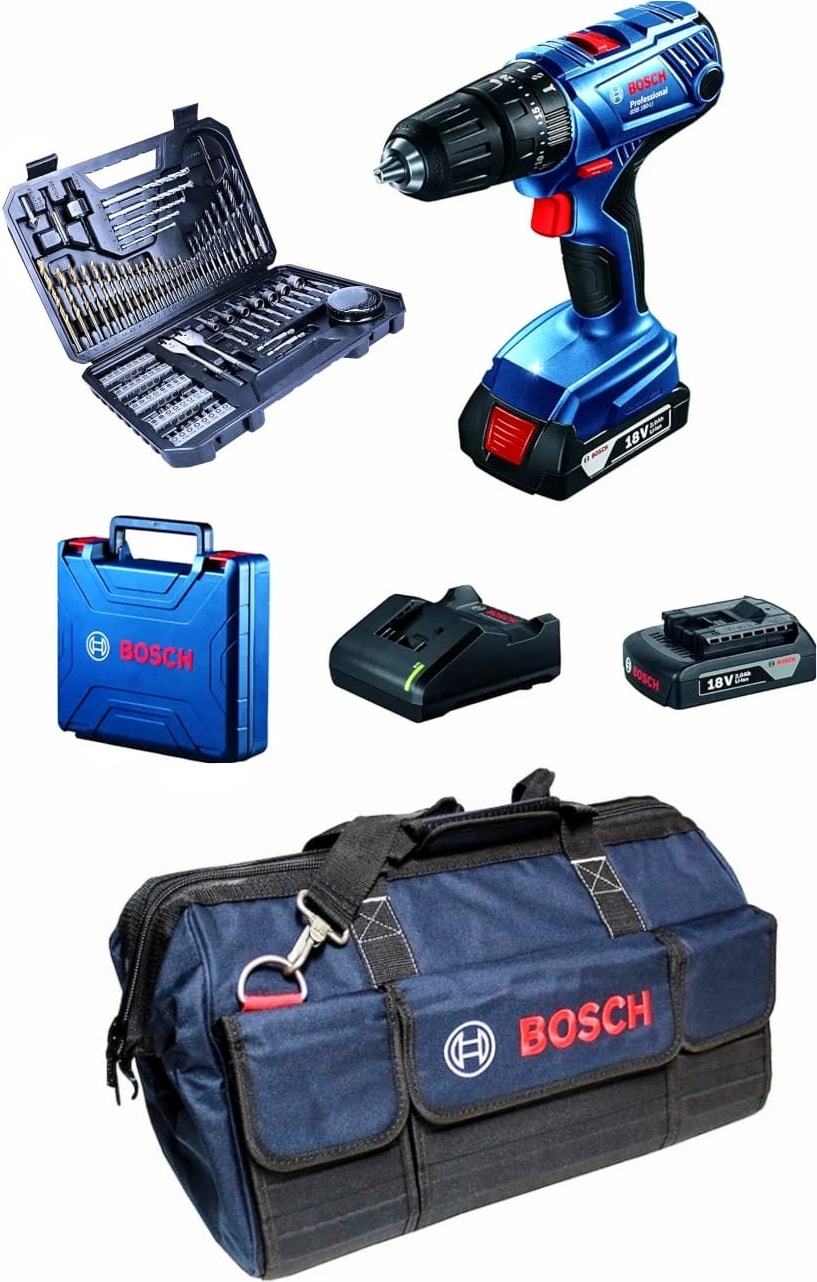 BOSCH Gsb 180'LI Şarjlı Darbeli Matkap Vidalama Çift Akülü 103 Parça Uç ve Çanta Hediyeli