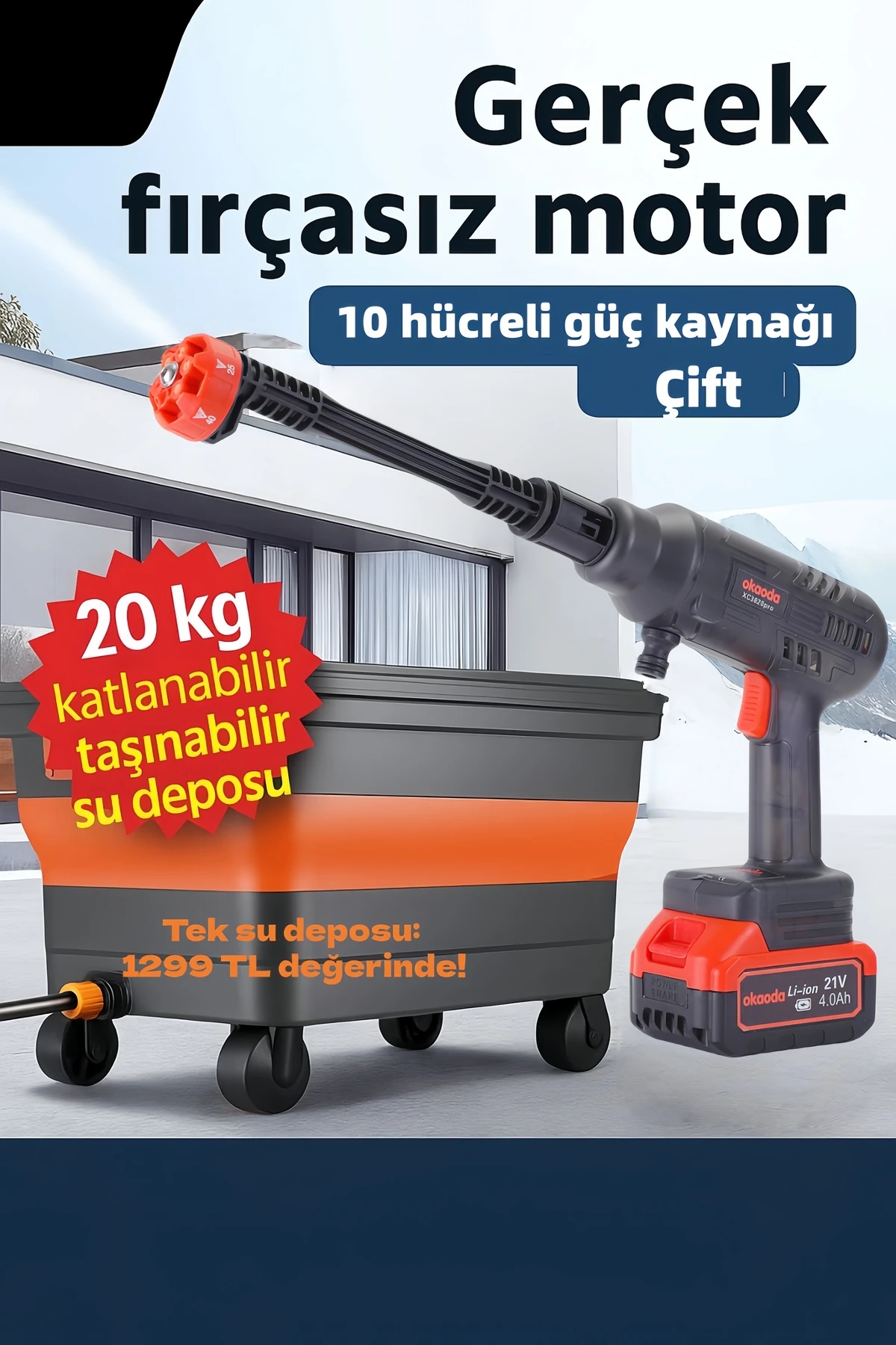(XC3820PRO kova versiyonu) Lityum pil fırçasız motor ev temizlik sulama araba yıkama tabancası
