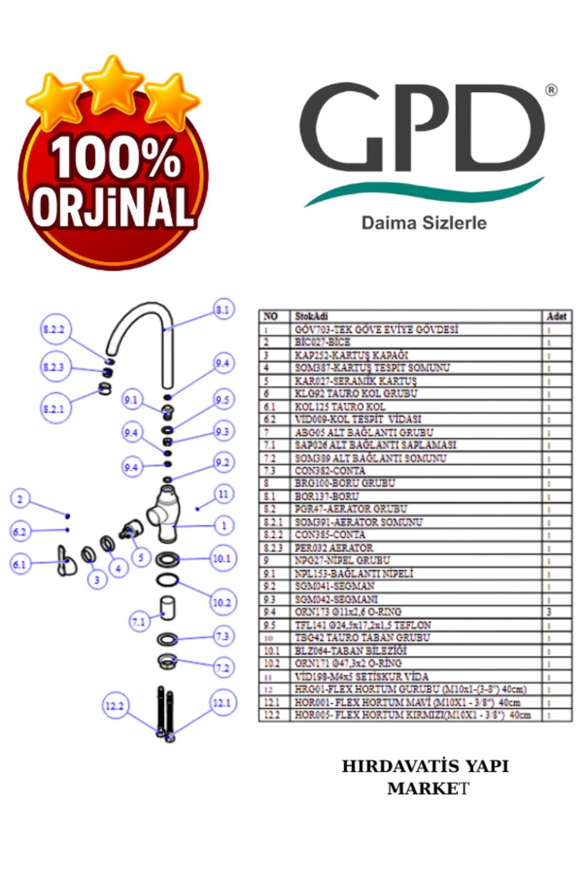 Tauro MTE150 Tek Gövde Eviye Bataryası