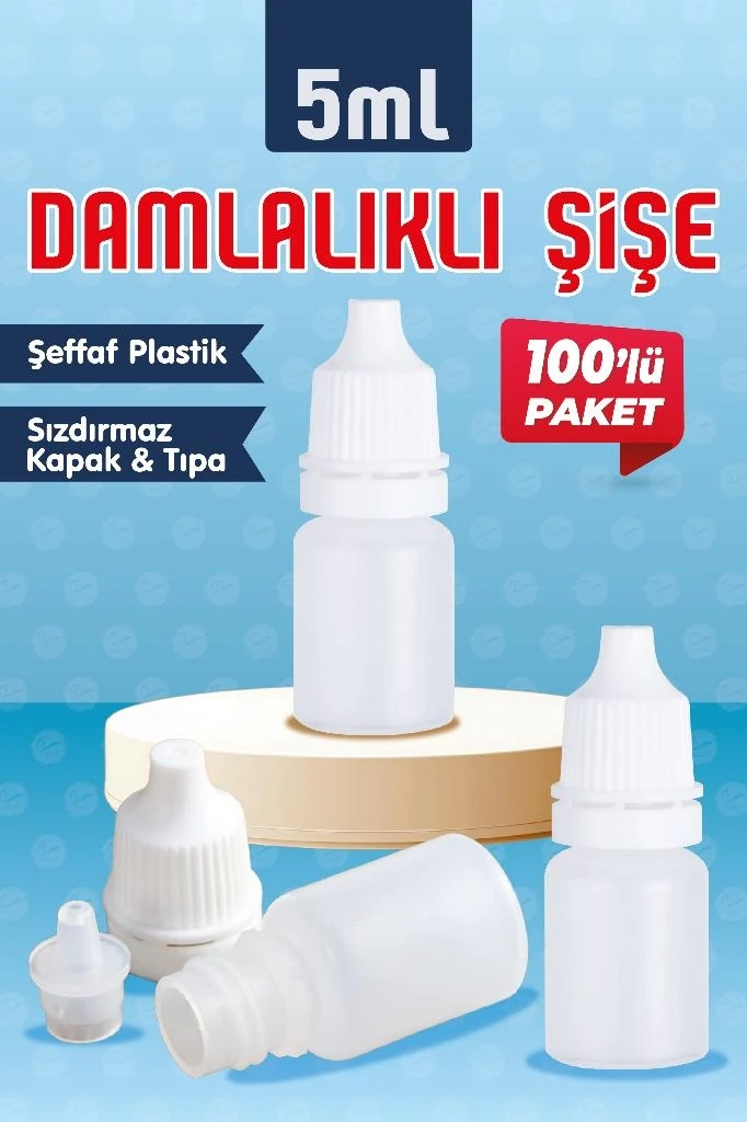 100 Adet 5 ml Kırılır Kapaklı Damlalıklı Boş Ldpe Polietilen, Aseton , Mürekkep , Kolonya , Dezenfektan , Likit Şişesi -T1143