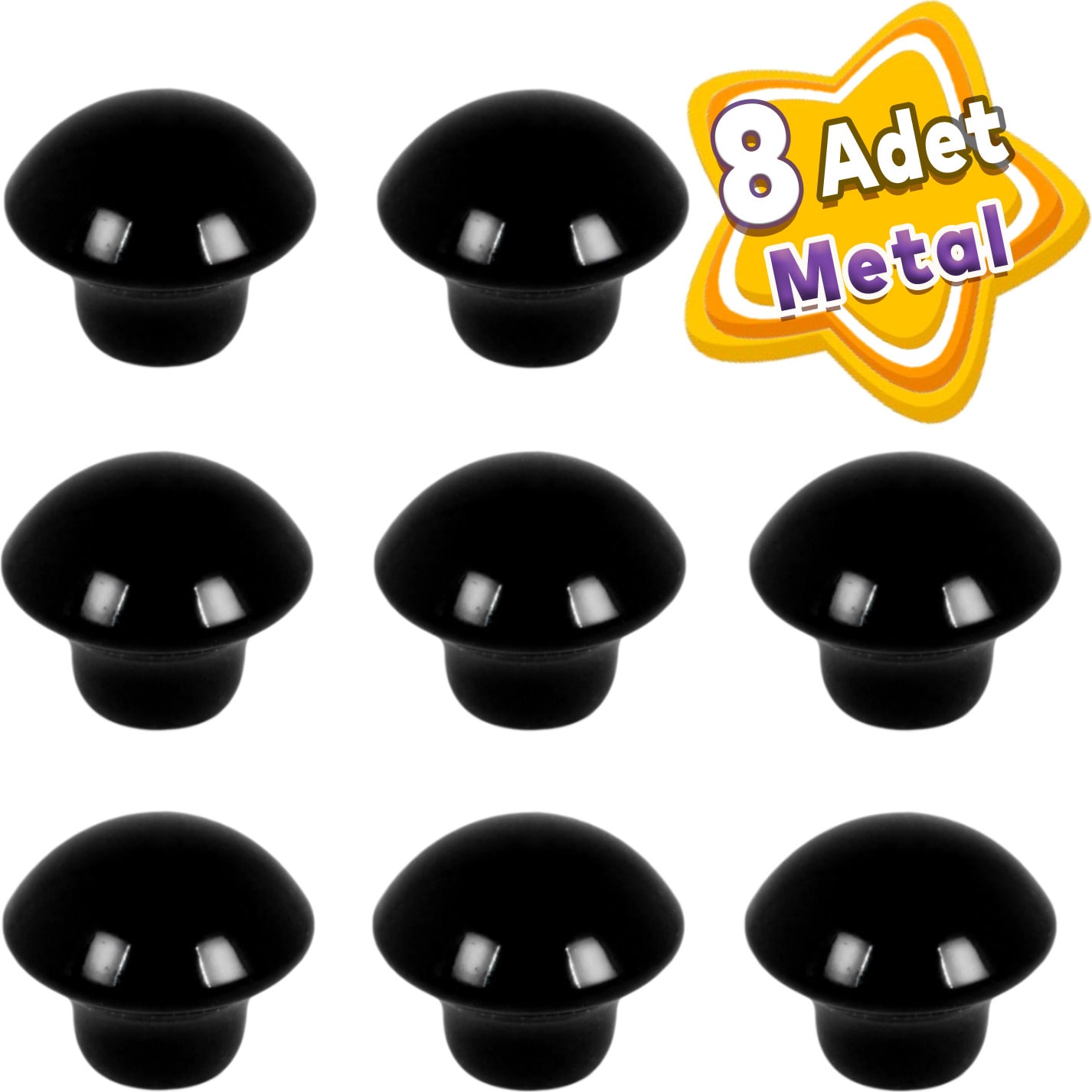 8 Adet Siyah Mantar Düğme Kulp Mobilya Çekmece Dolap Kapak Kulbu Metal Kulp Aksesuarları Vidalı