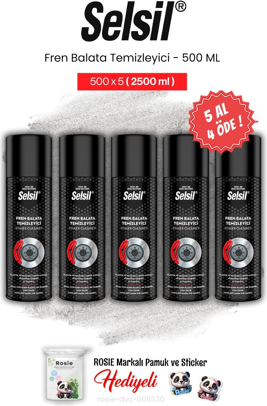 5 Al 4 Öde Fren Balata Temizleyici Sprey, 500 ml ve Rosie Pamuk
