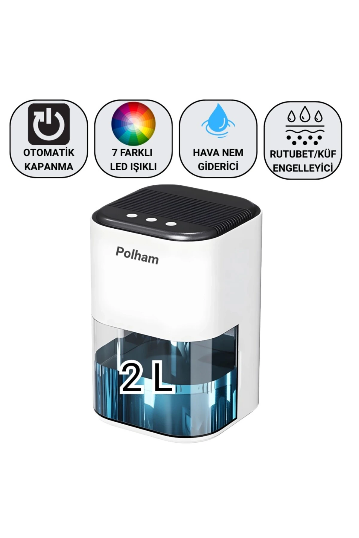 Otomatik 2 Litre Banyo,Mutfak, Çamaşır Odası İçin Nem Alma Cihazı, Rutubet, Küf ve Nem Engell