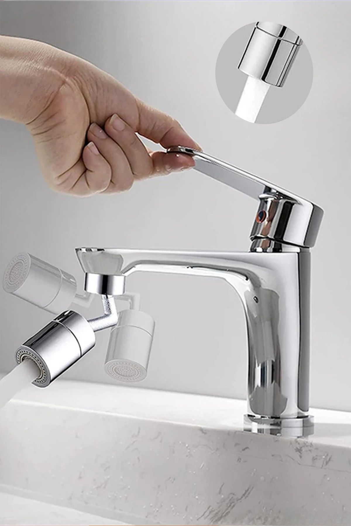 Yeni Nesil Robotik 720 Derece Oynar Başlıklı Musluk Başlığı Aparatı Ağız Yıkama Yüz Yıkama Başlığı