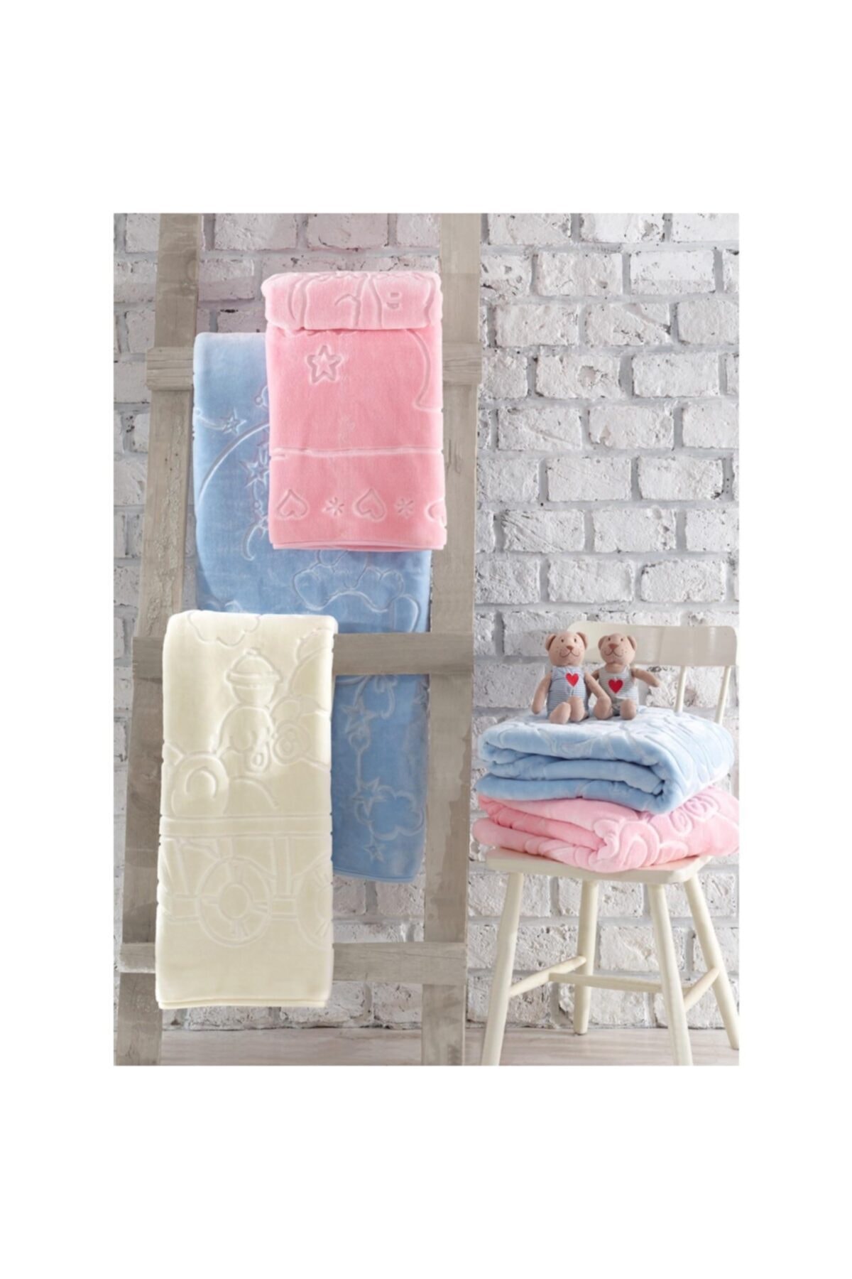 Pembe Kabartma Desenli Emboss Bebek Battaniyesi - 100x120cm