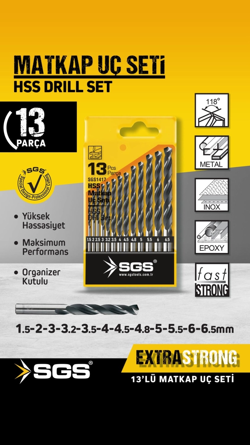 SGS1417 Profesyonel 13 Parça Hss Metal Matkap Ucu Seti
