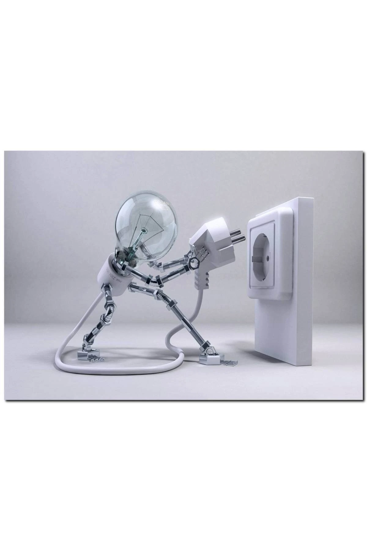 Ahşap Tablo Kendi Fişini Takan Ampul Ve Priz Görseli (50x70 Cm Boyut)