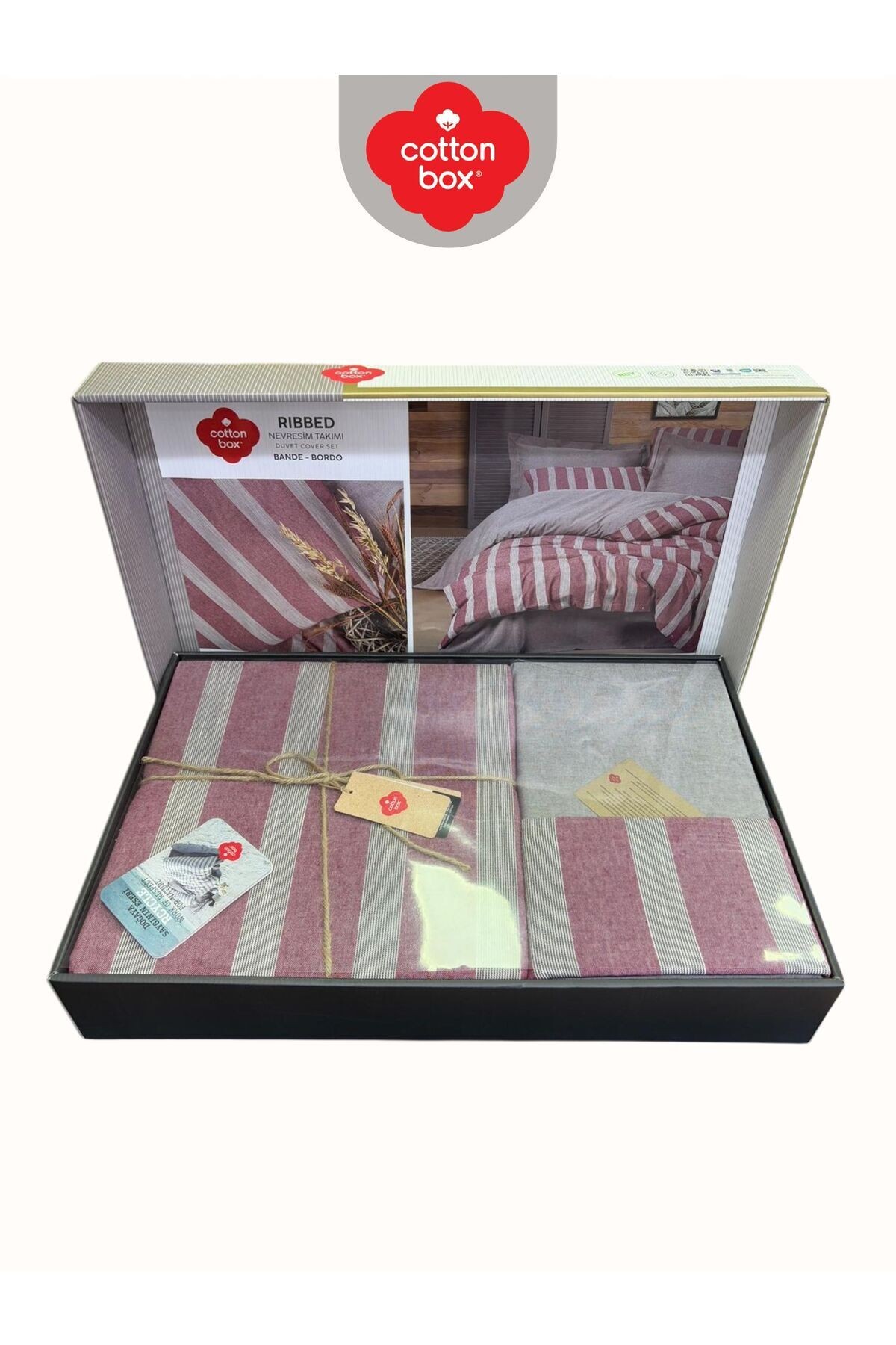 RIBBED BANDE BORDO Çift Kişilik Nevresim Takımı