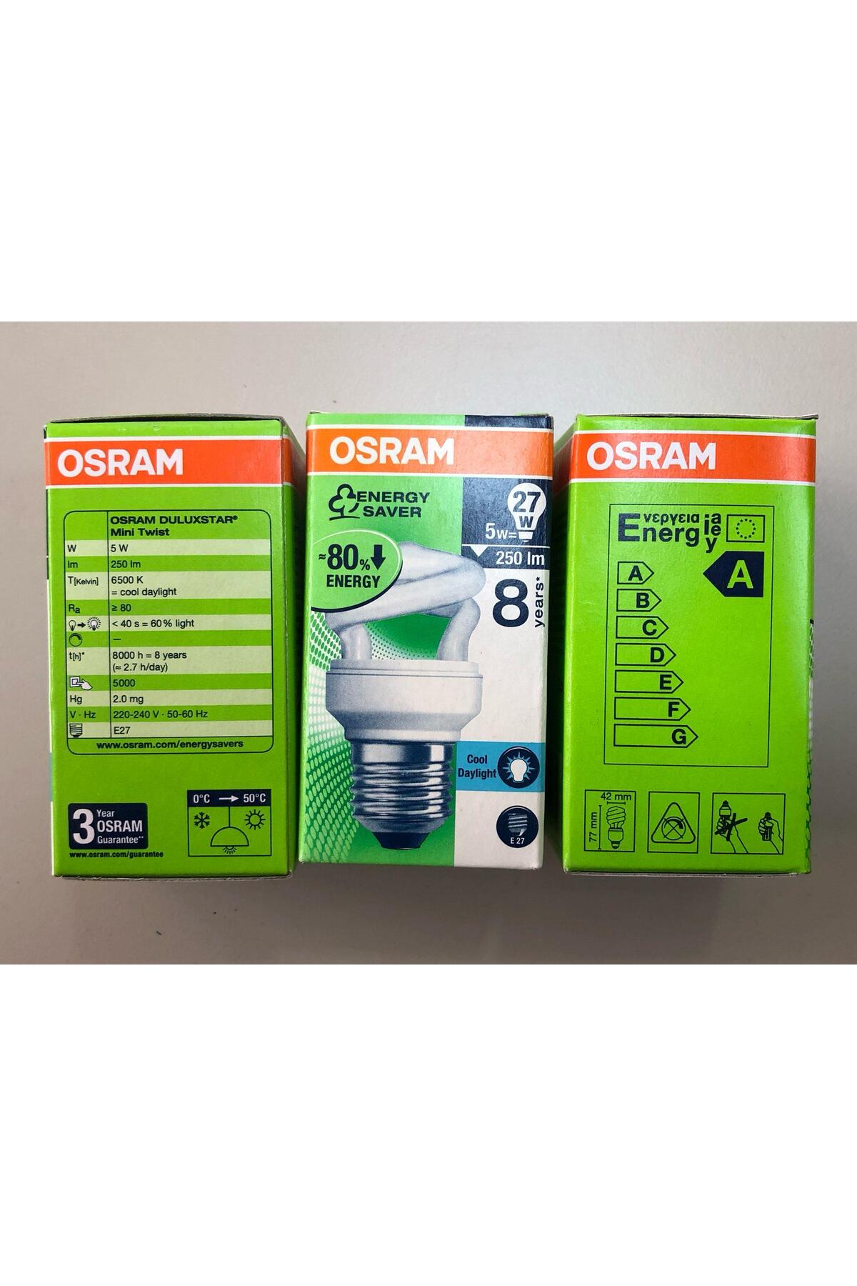 3 ADET OSRAM 5W=27W 250 LÜMEN TASARRUFLU LAMBA 6500 KELVİN BEYAZ