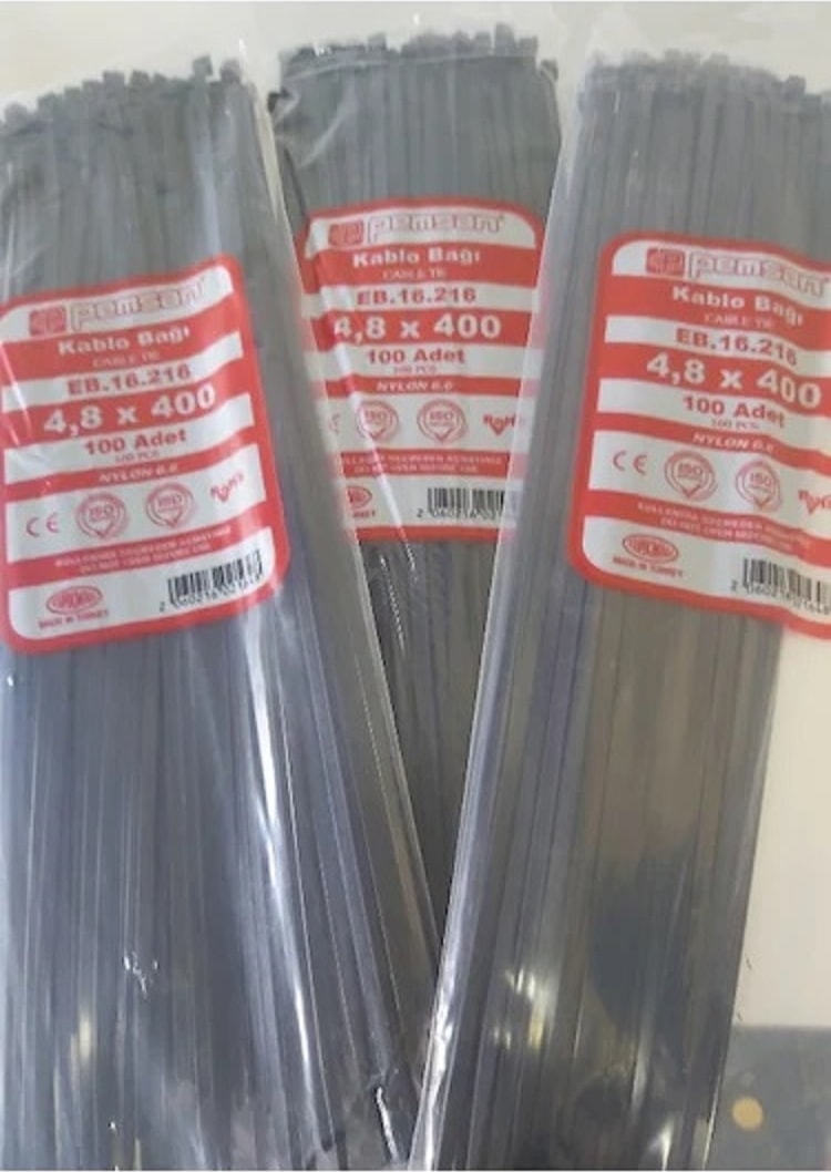 4.8X400 Plastik Cırt Kelepçe Kablo Bağı Siyah (2PAKET 200ADET)