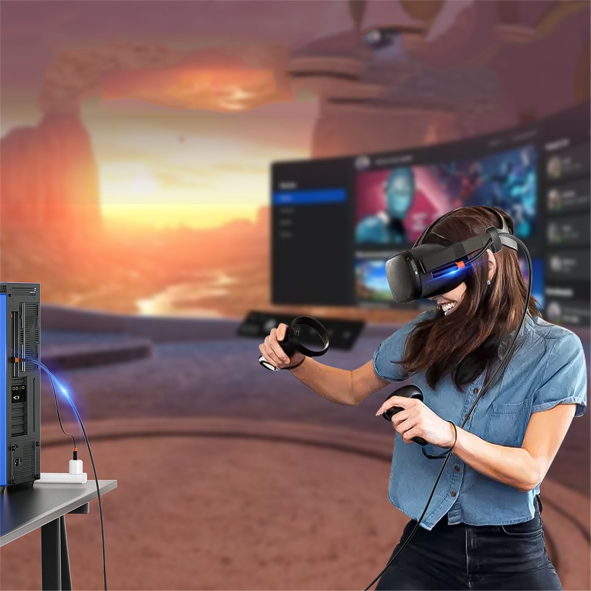 Usb3.2 Gen1 Vr Bağlantı Kablosu Oculus Quest 1 2 3/pıco Neo 3/pıco 4 Hızlı Şarj 9V 2A 5gbps Usb-C Vr Stream Line (Yurt Dışından)
