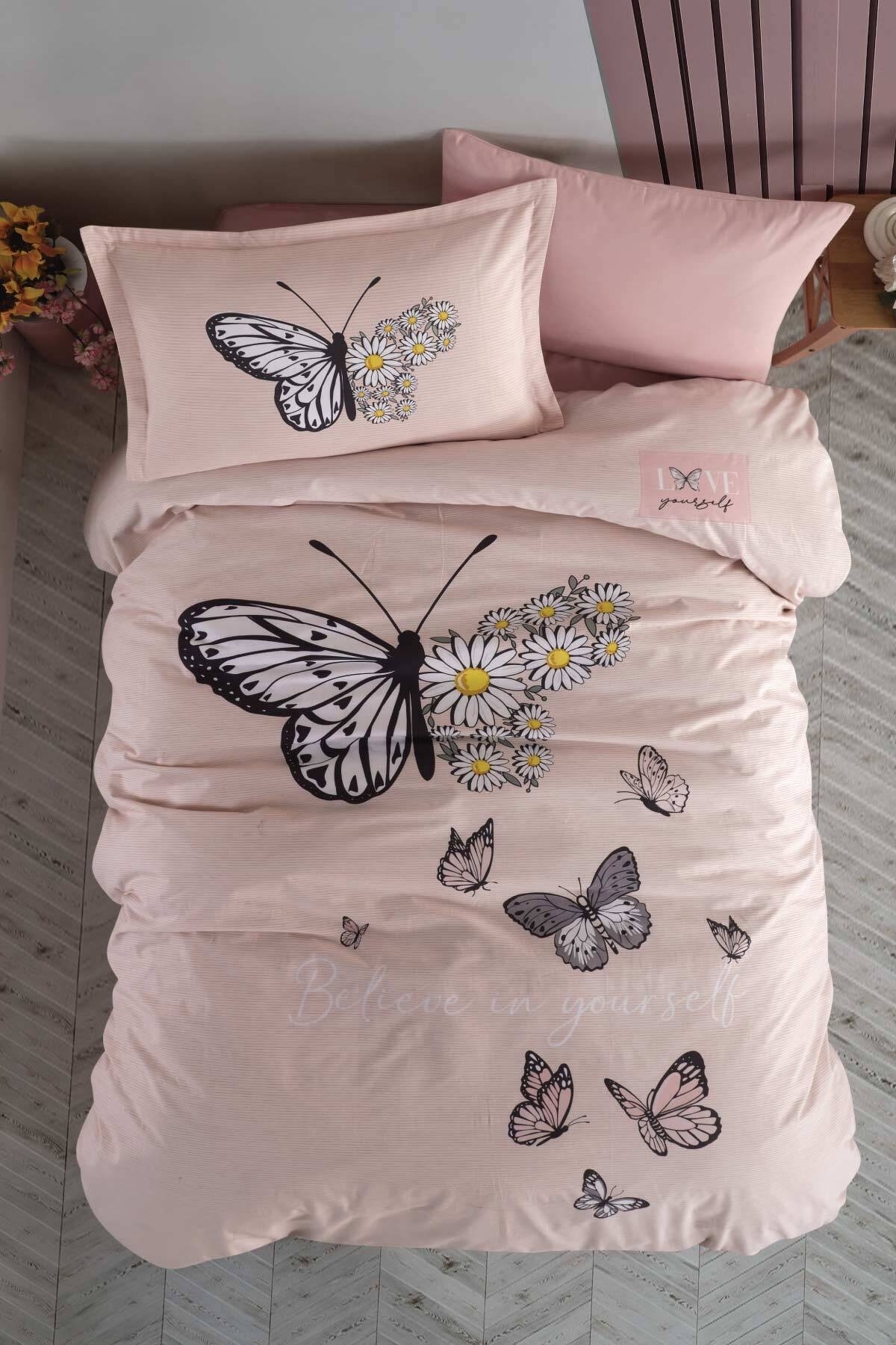 Genç Ranforce Tek Kişilik Nevresim Takımı Daisy Love V2 Somon