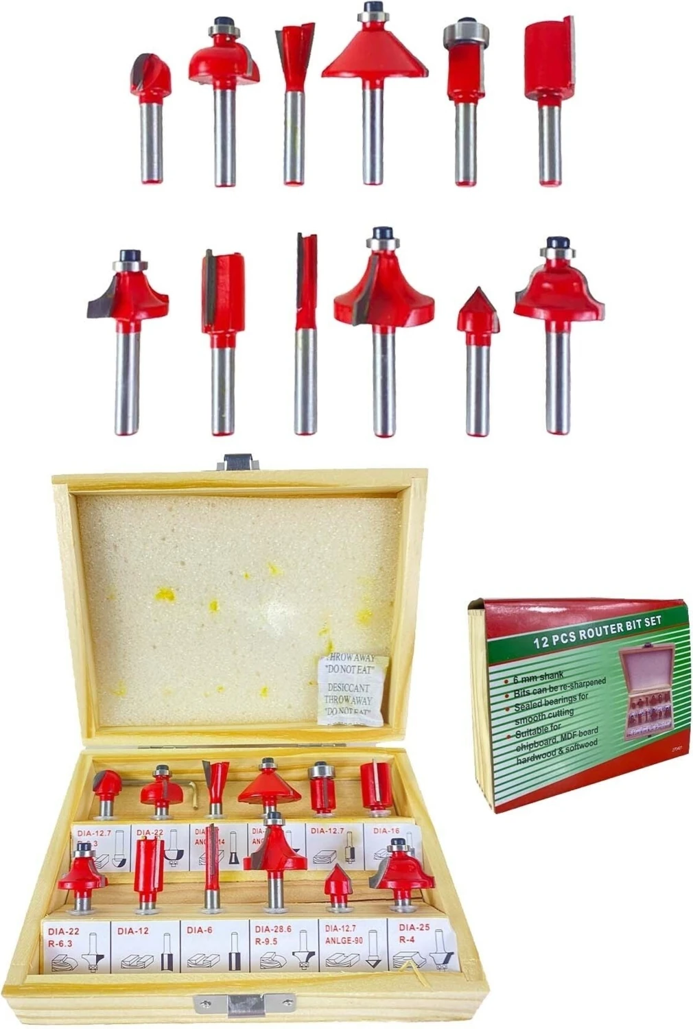 Formika Freze 12 mm 8 Adet Matkap Freze Ucu Mumluk Açma Plastik Ahşap Oyma Ağaç Delme Uç Takımı