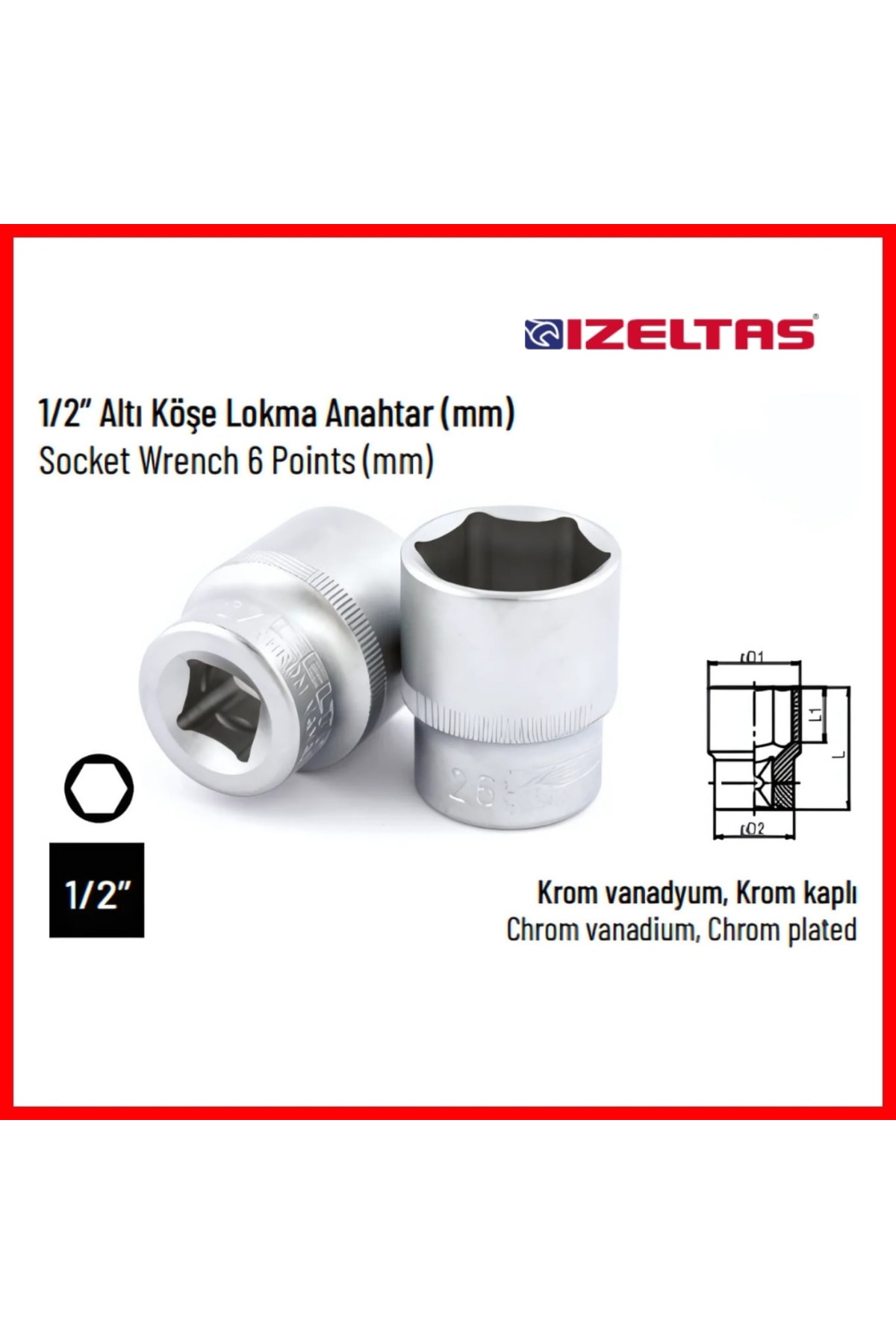 Altı Köşe Lokma Anahtar, 1/2 İnç 17 mm, Yüksek Tork Dayanımı