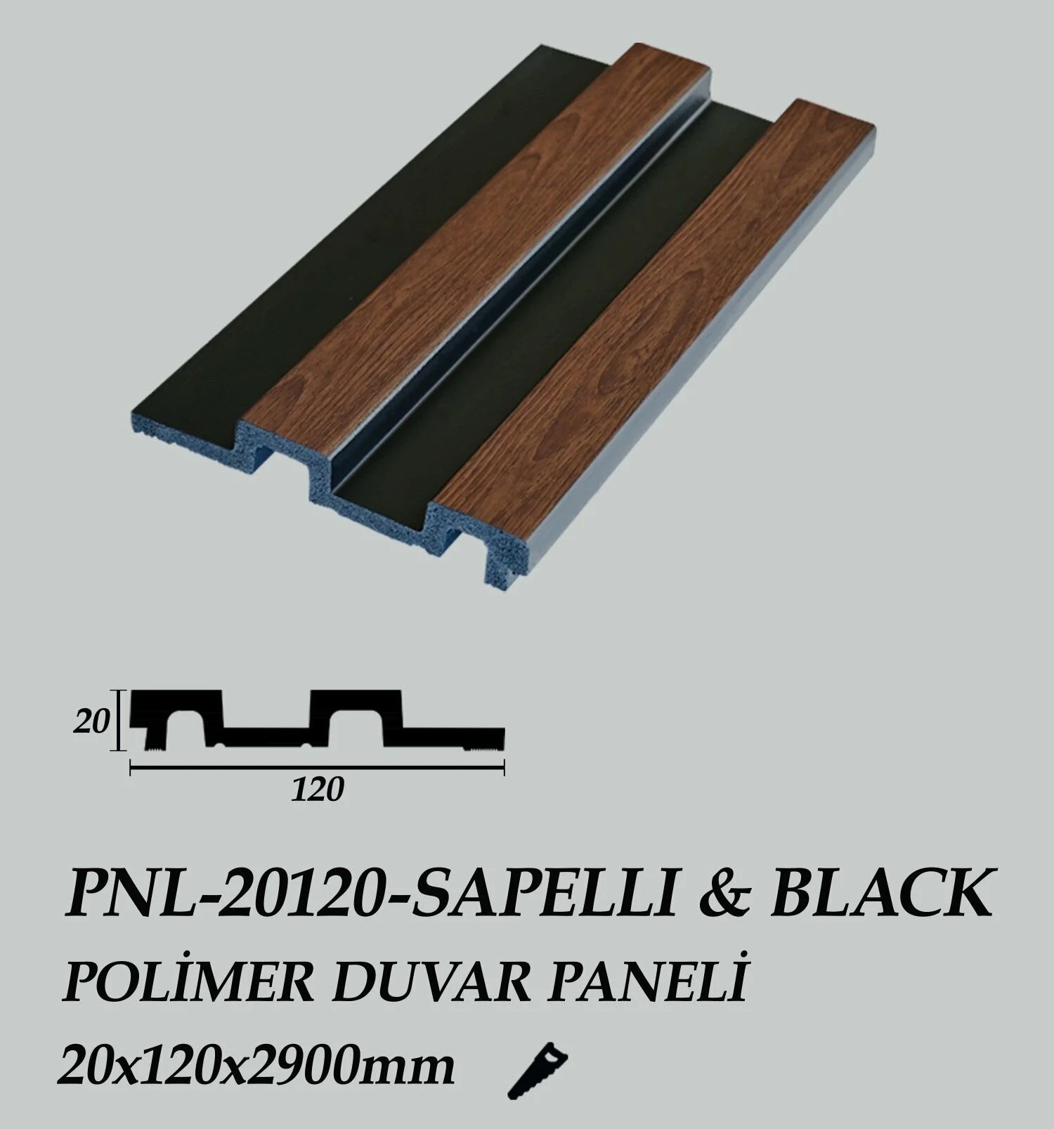 SAPELLI&BLACK Polimer Duvar Paneli 20X120X2900mm