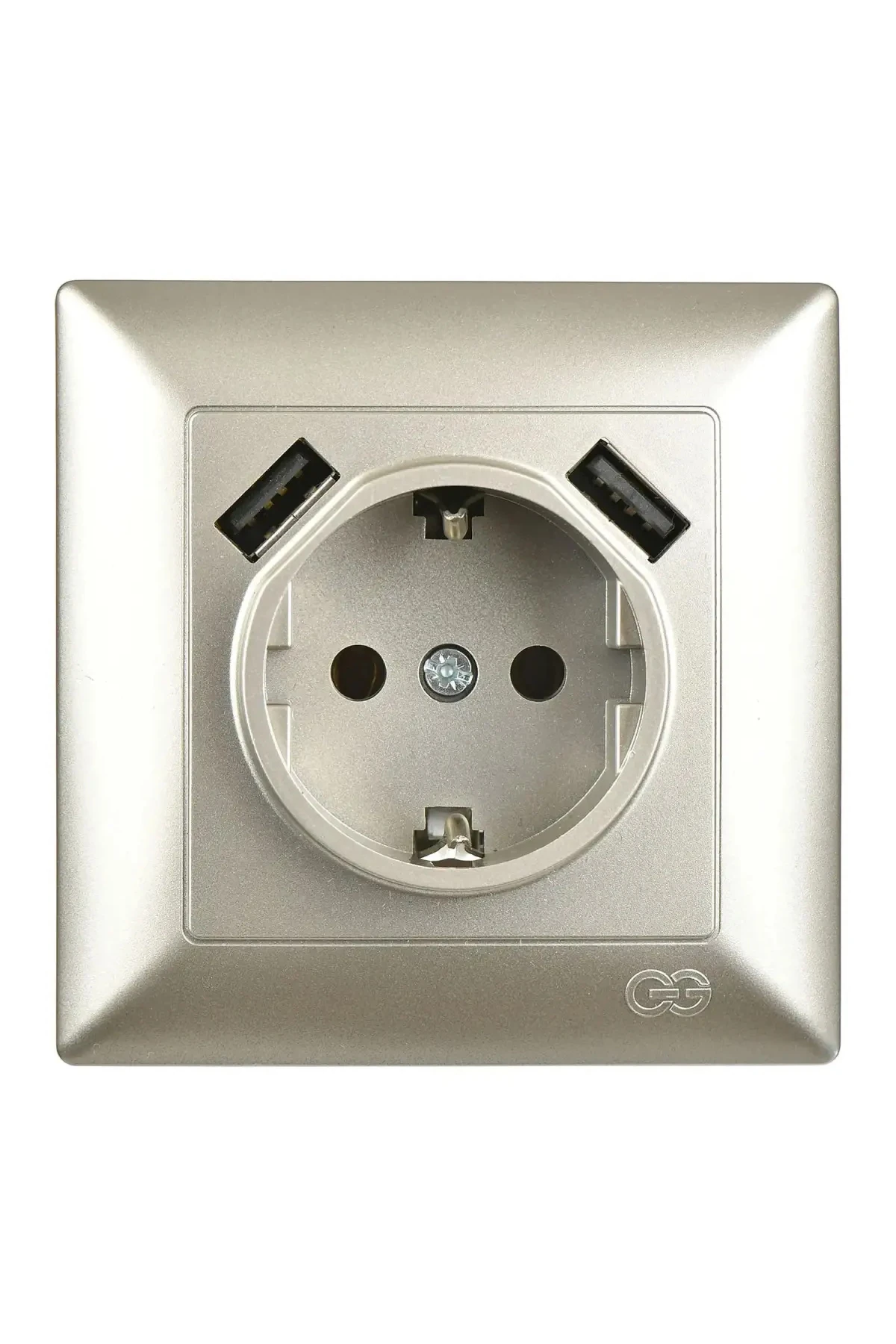 Visage 2 USB Çıkışlı Çocuk Korumalı Topraklı Priz, 5V, 2.4A, Metalik Bej