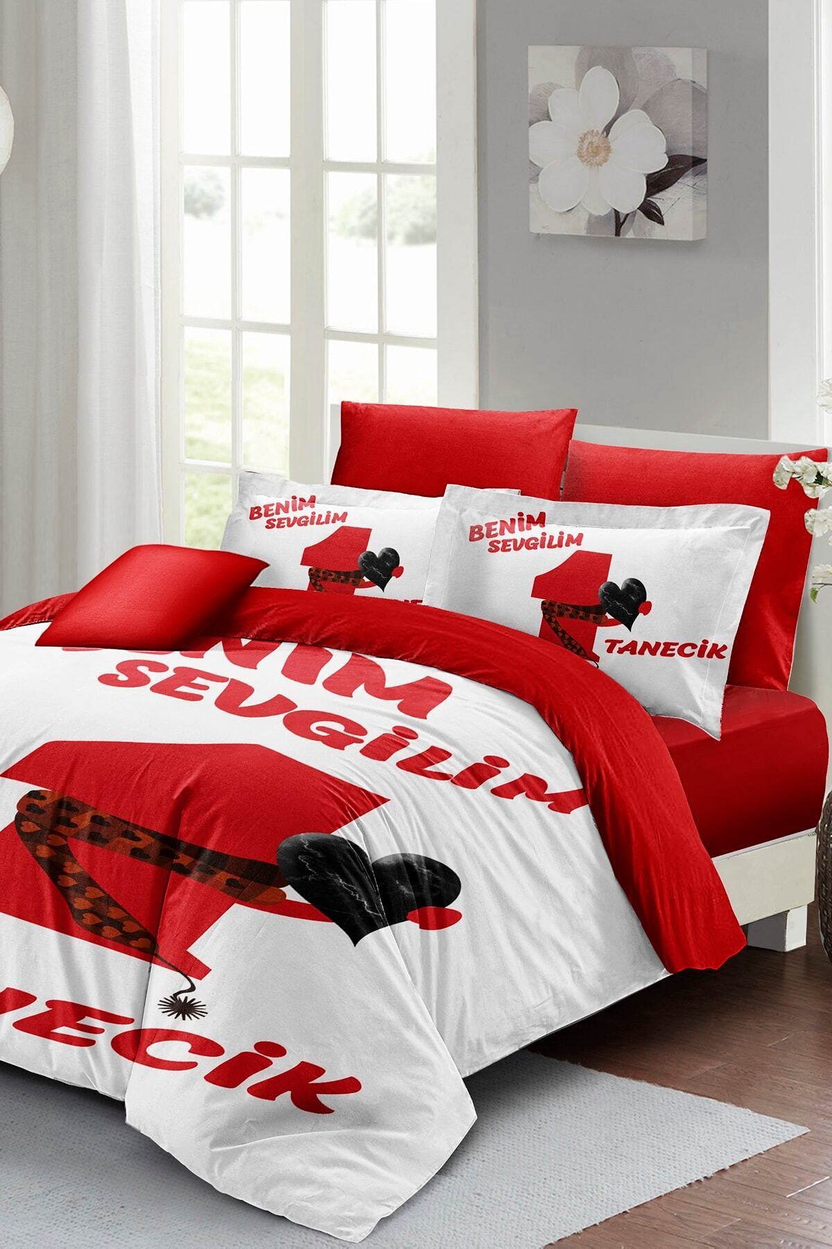 Kıng Sıze Sevgililer Günü Çift Kişilik Nevresim Takımı%100 Pamuk Saten Bitanecik Sevgilim 220x240cm