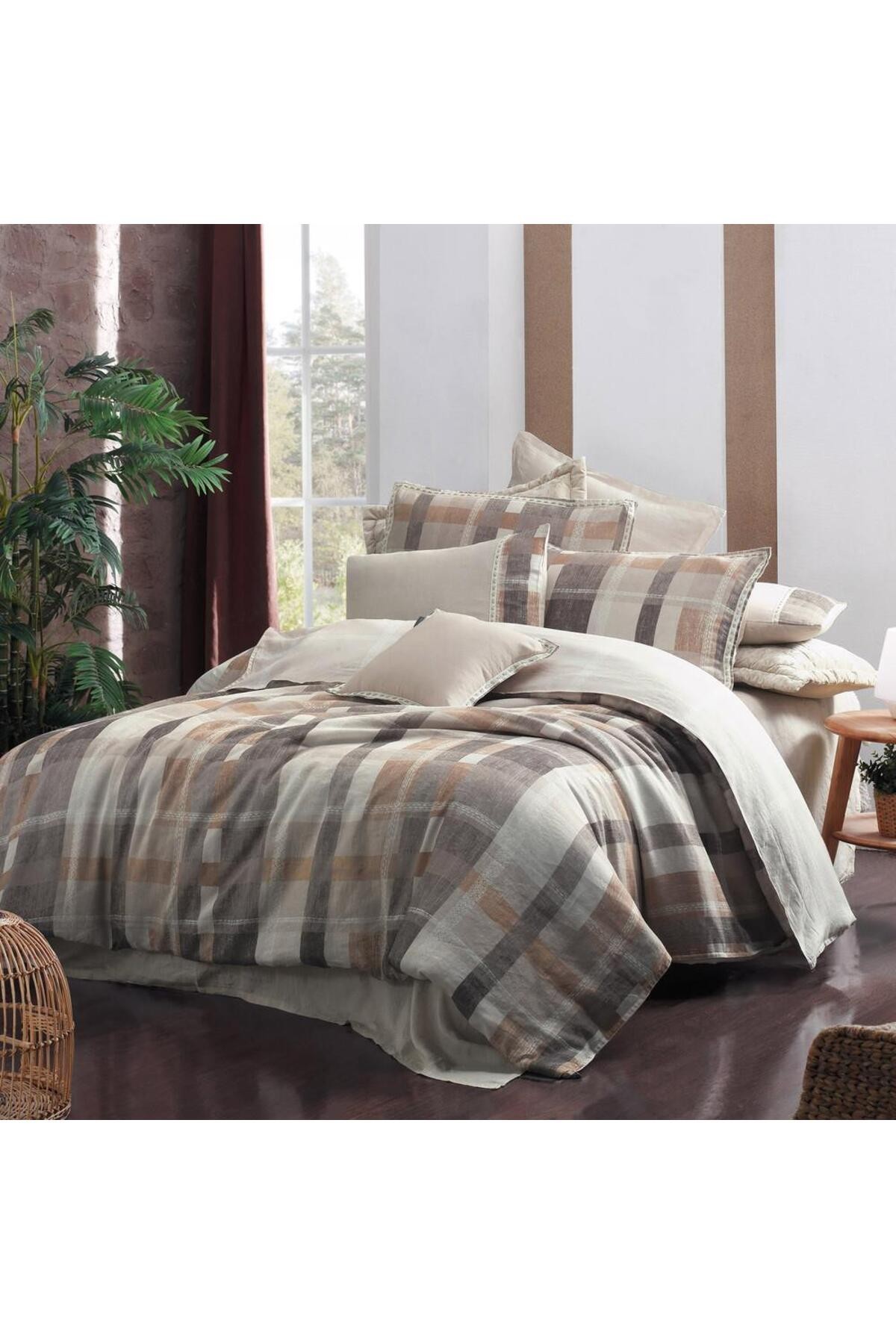 Vesta Keten Nevresim Takımı King Size , .Bej