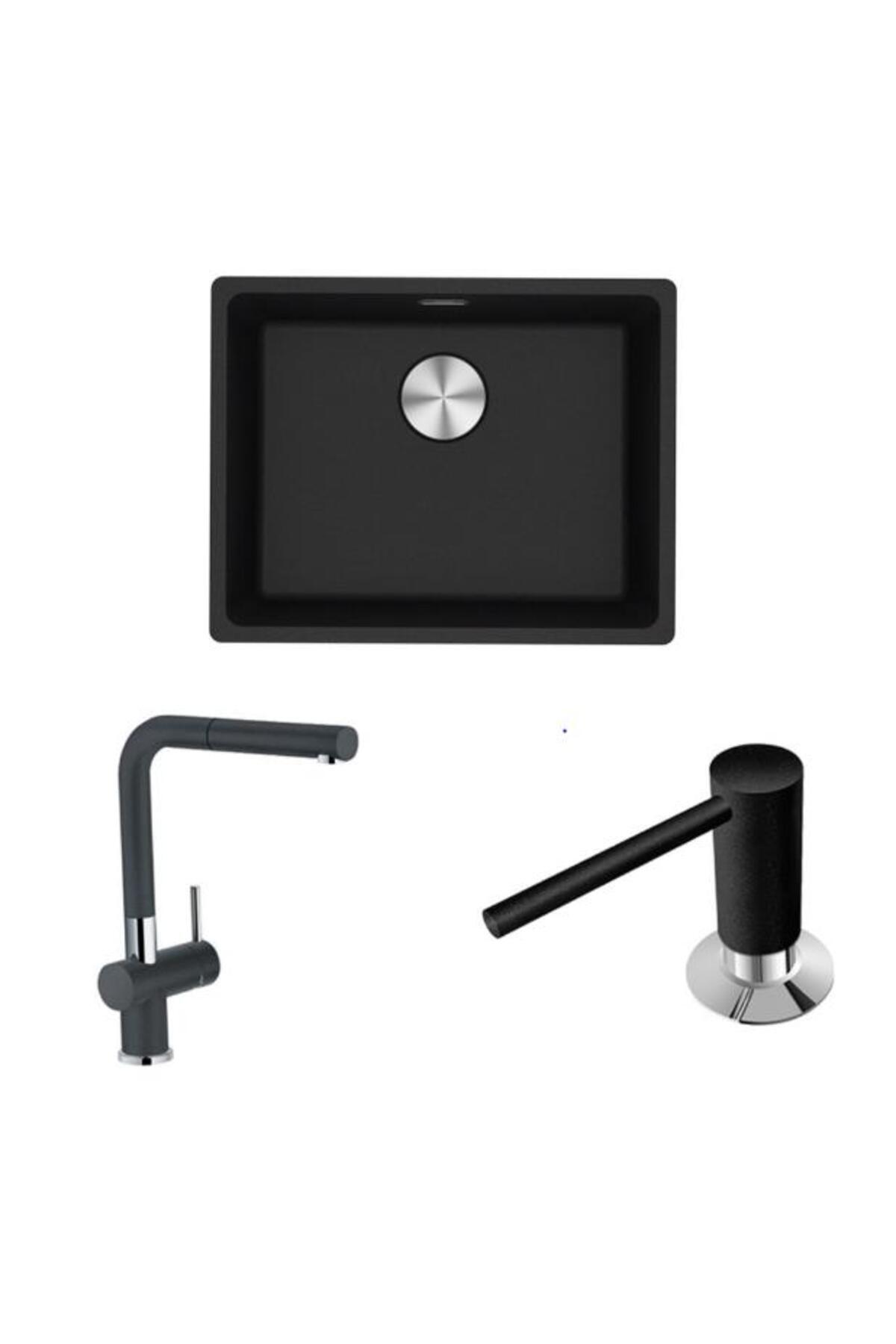 Mrg 210/110-52 Nero Granit Eviye Actıve Plus Doccıa Armatür&sabunluk Set Kampanya