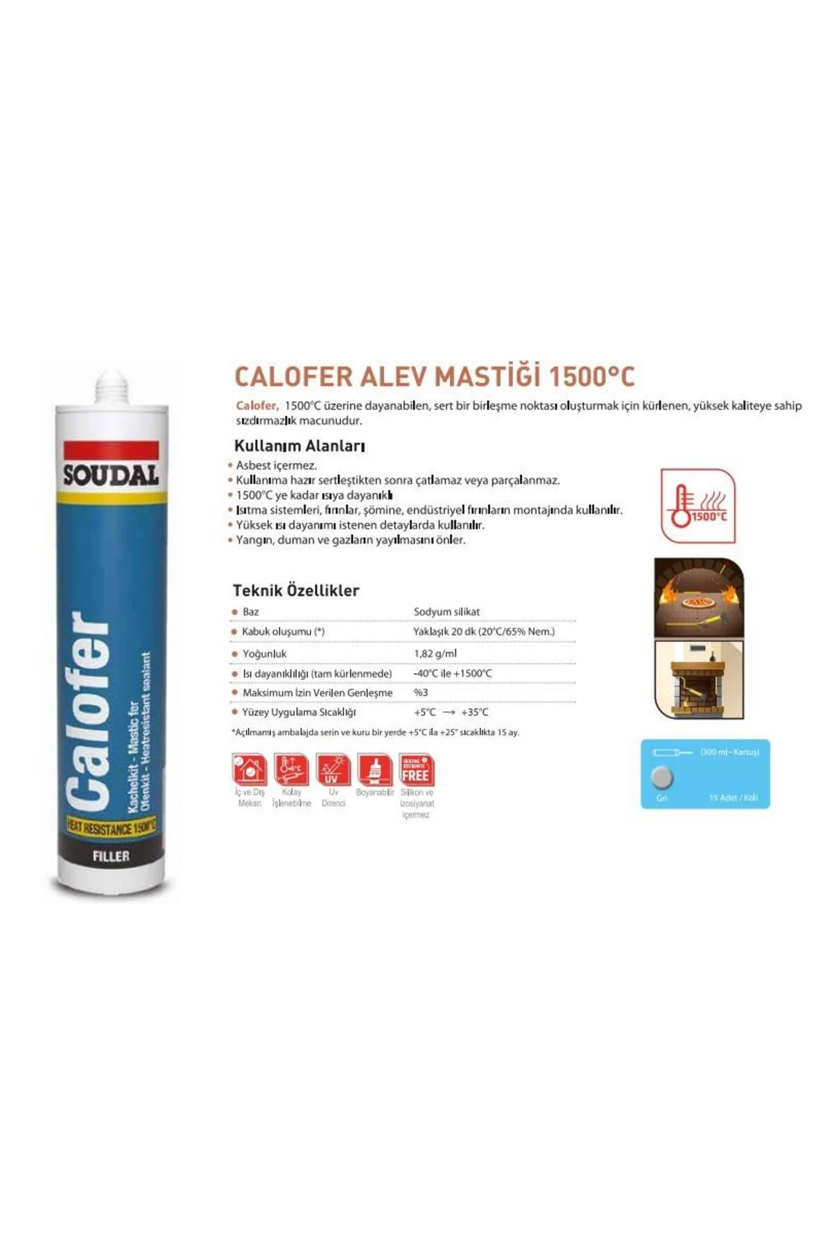 Calofer 1500 Derece Isıya Dayanıklı Mastik 300 ml Siyah