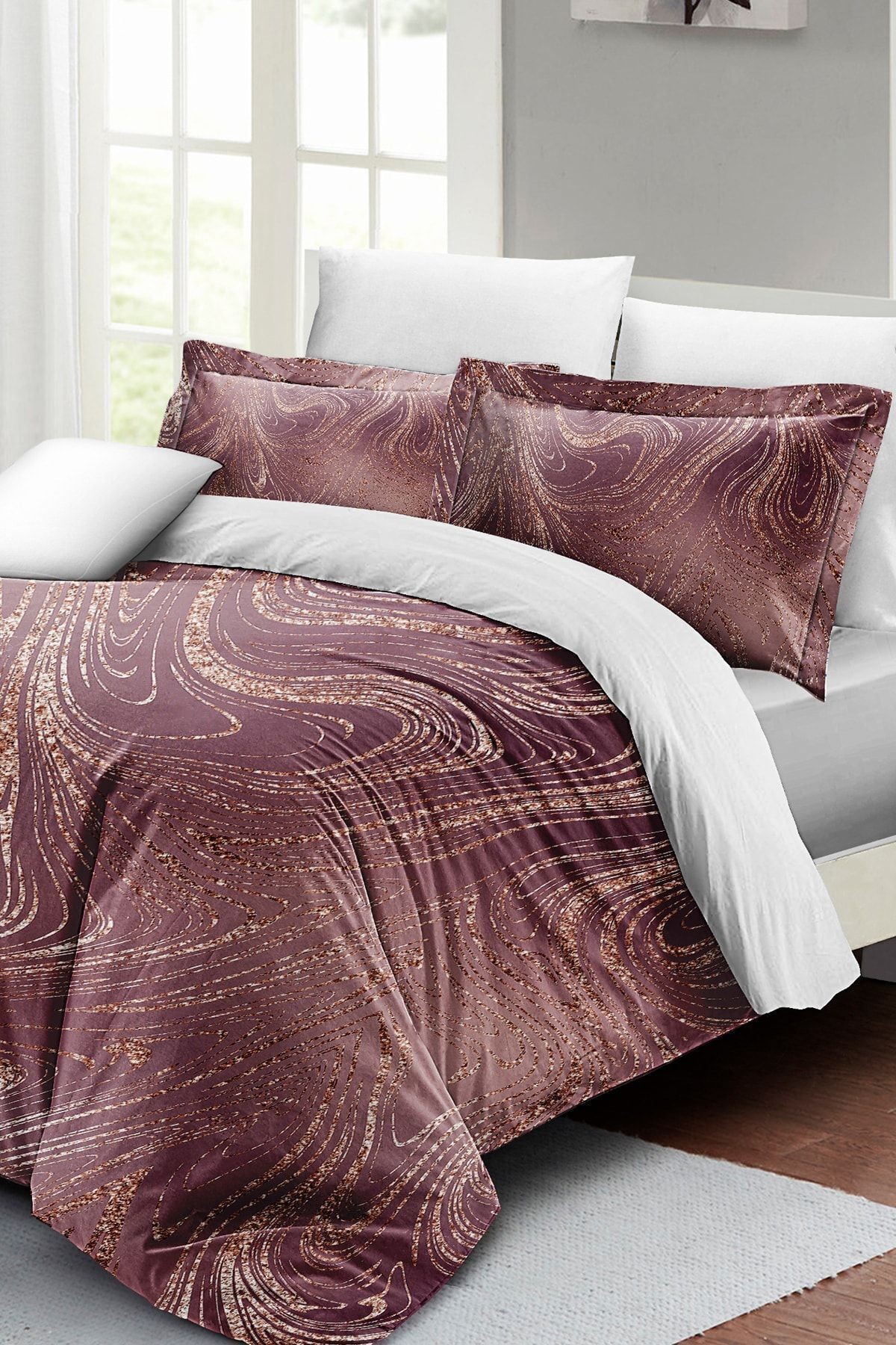 Nevresim Takımı %100 Doğal Pamuk Çift Kişilik 3d Digital Marble Shiny