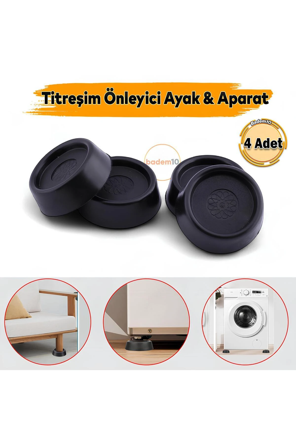 4 Adet Çamaşır Bulaşık Makinesi Buzdolabı Siyah Eşya Altlığı Titreşim Ses Önleyici Ayağı Yükseltici