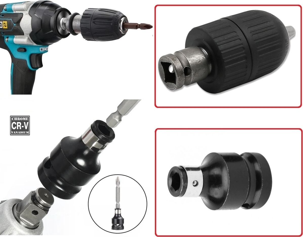 Somun Sökme Sıkma Makinesi Için 10MM Mandren ve Bits Adaptör Seti 1/2 Hex (Torklu Makinalar Için)