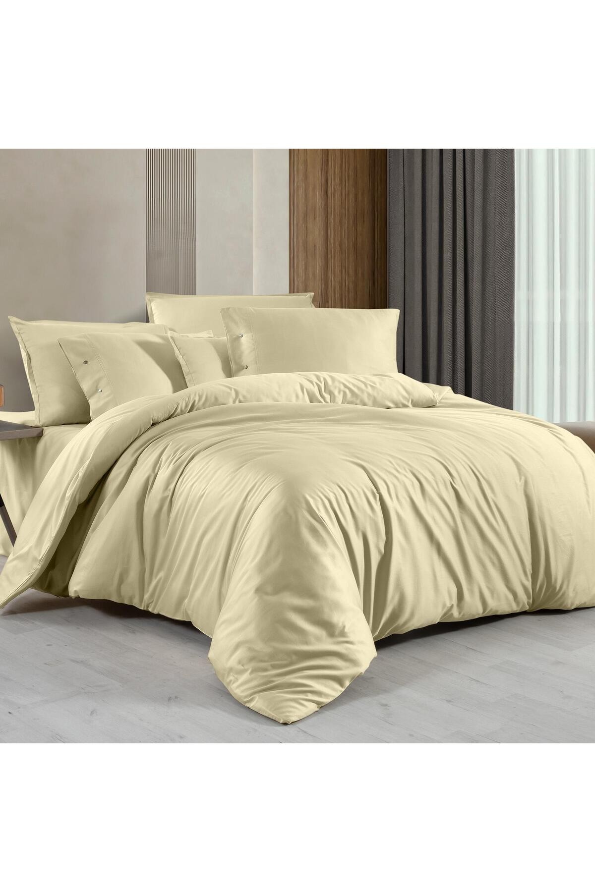 Monochrome Lemon Cream %100 Pamuk Saten ''300 TC" Nevresim Takımı  ÇK v5