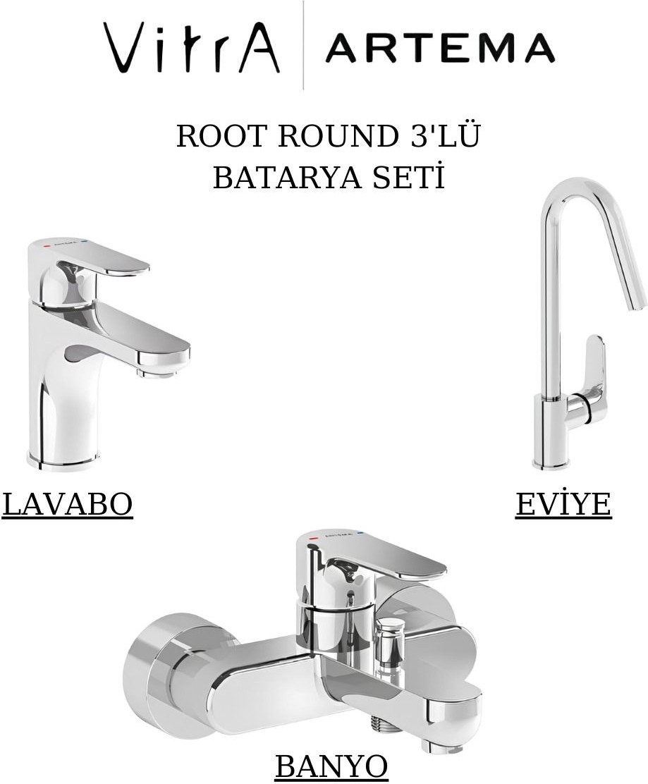 Root Round Batarya Seti 3’lü Banyo-Lavabo-Eviye