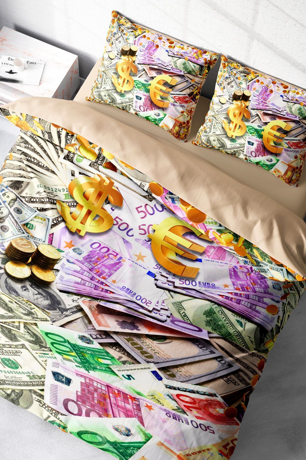 Money Çift Kişilik Nevresim Takımı 3d Pamuk Saten