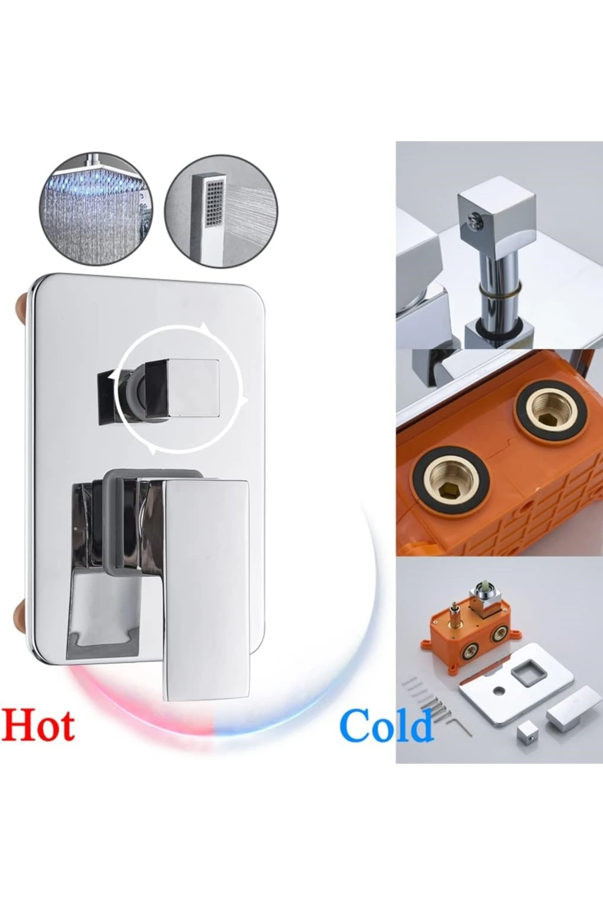 Banyo Bataryası Duş Seti Ankastre Krom 30x30 Tepe Duş 7 Yıl Garantili Sıva Altı Dahil