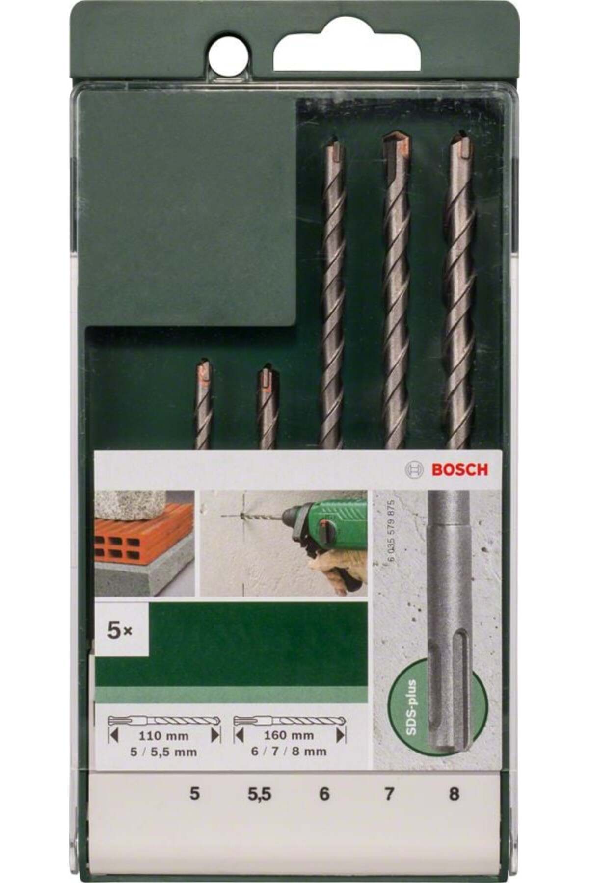 - Sds Plus Kırıcı Delici Matkap Ucu Seti 5 Parça (5,5,5 X 110, 6,7,8 X 160 MM)