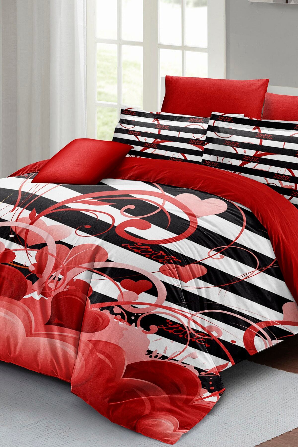 Kıng Sıze Sevgililer Günü Çift Kişilik Nevresim Takımı%100 Pamuk Saten Fantastic Love 220x240cm