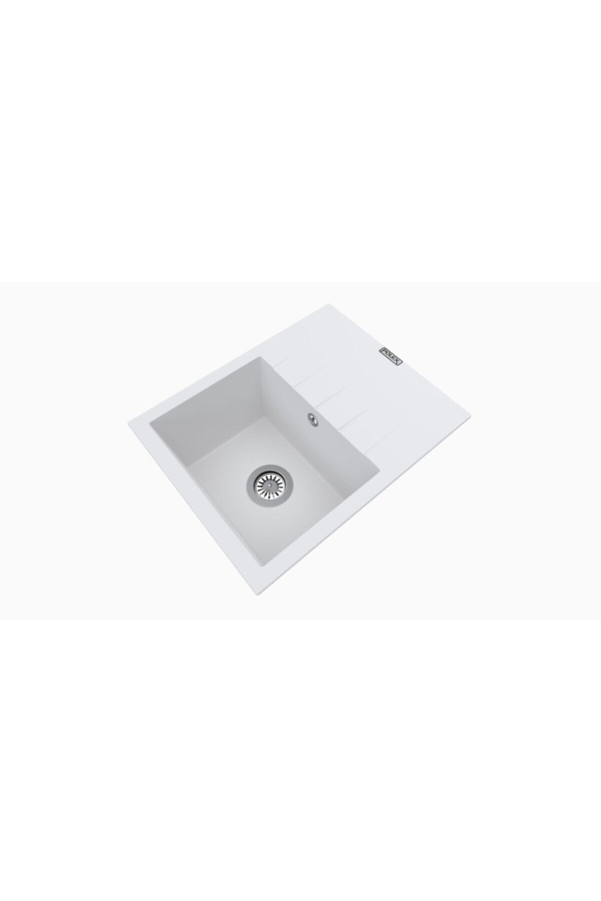 Cristalüx Granit Evye P-s60 Beyaz Tezgah Altı Ve Tezgah Üstü Kare Mutfak Evyesi 60,5x49,5cm
