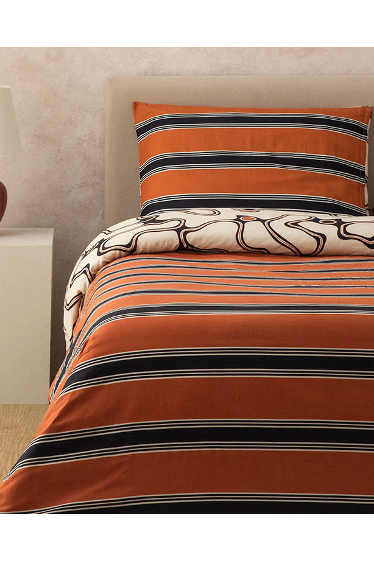 Abstract Art Dijital Baskılı Soft Cotton Çift Kişilik Nevresim Seti Bej