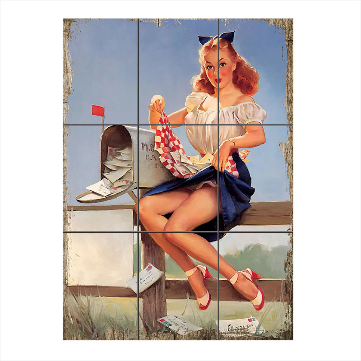 Posta Kutusu Pin Up Kadın 9 Parça Puzzle Tablo