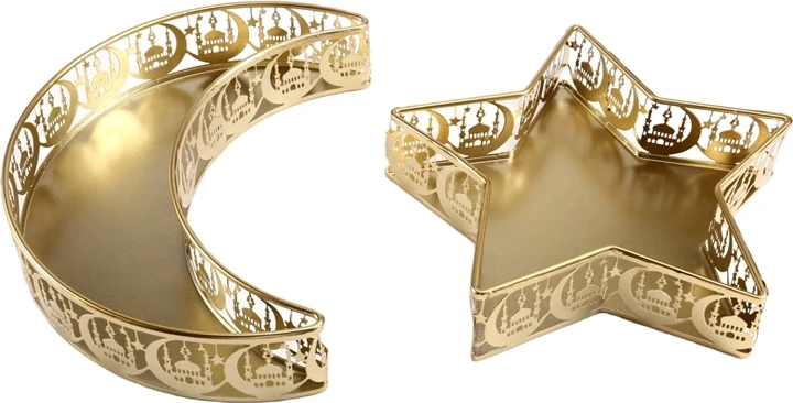 Ramazan Servis Tepsileri Metal Ay Yıldız Şekilli Eid Mubarak Islam Müslüman Yemek Servis Tepsisi (Yurt Dışından)