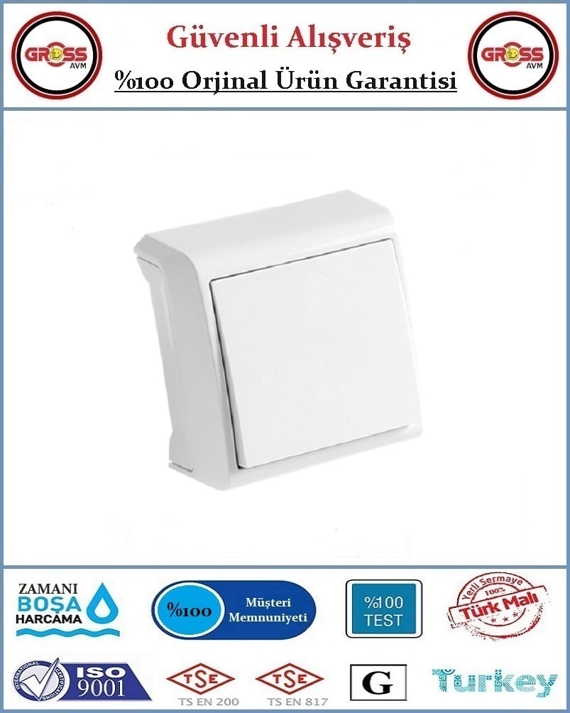 Vera Sıva Üstü Tekli Anahtar - Beyaz - Orjinal Ürün