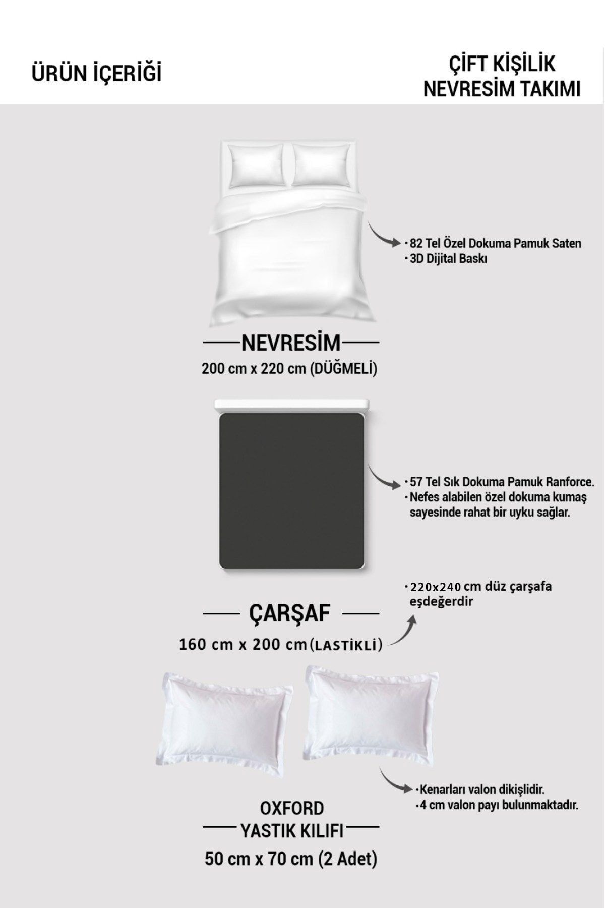 Lastikli Çarşaflı %100 Pamuk Saten Çift Kişilik Nevresim Takımı Unicorn