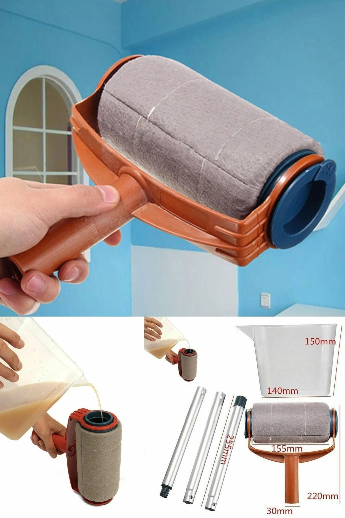 Damlatmayan Rulo Boya Fırçası Kolay Duvar Tavan Boyama Fırçası Uzatma Aparatlı