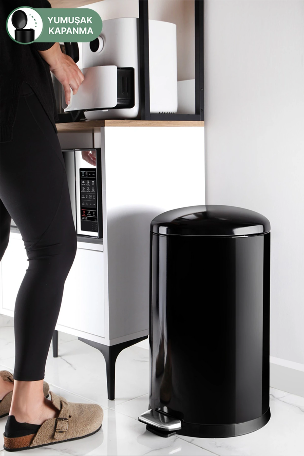 Bombe Kapaklı Çöp Kovası 30 LT Siyah - İç Kısım Siyah