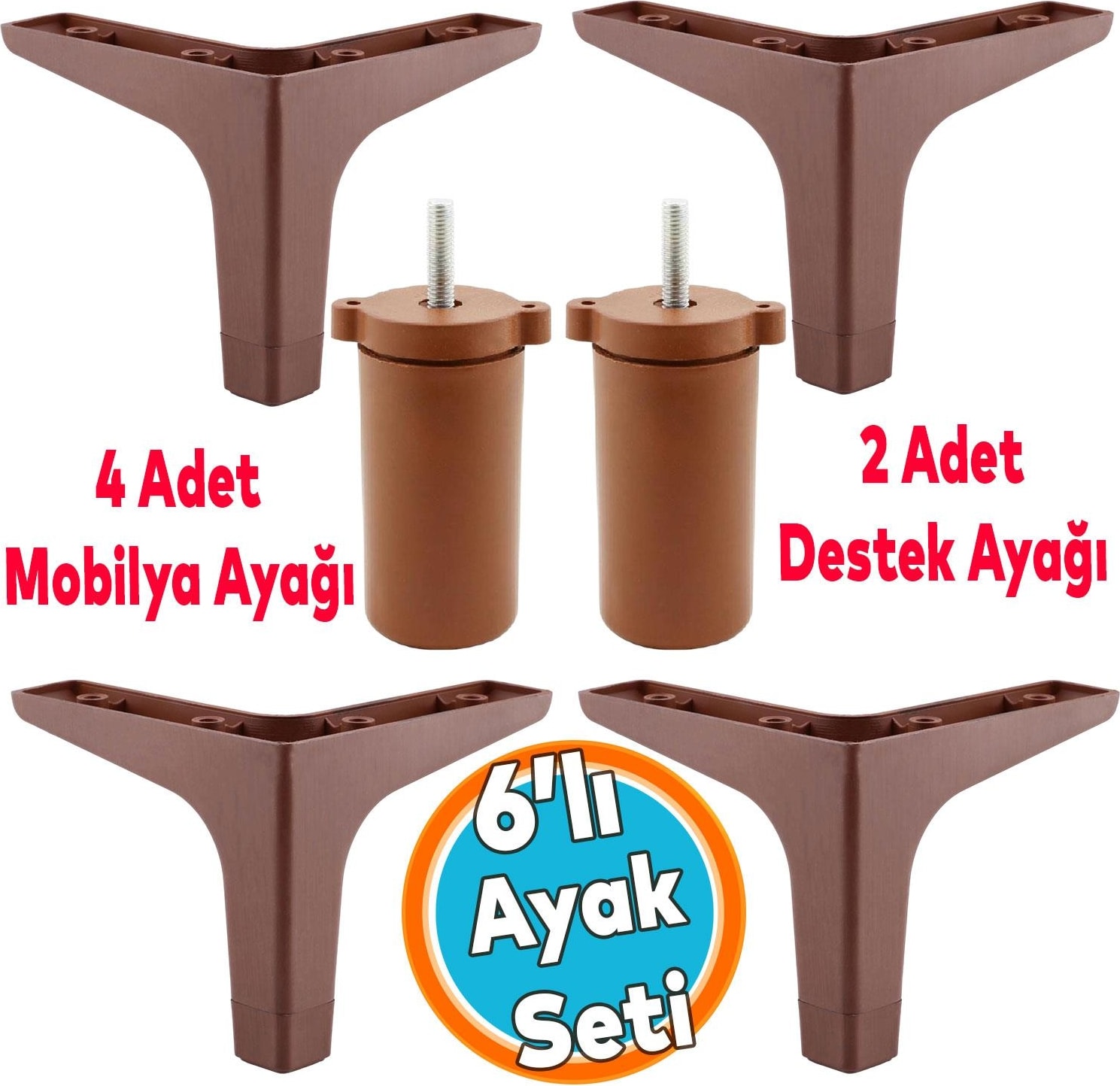 Mobilya Tv Ünitesi Koltuk Kanepe Destek Ayağı 12 cm 6'lı Set Ahşap Desenli Baza Ayakları